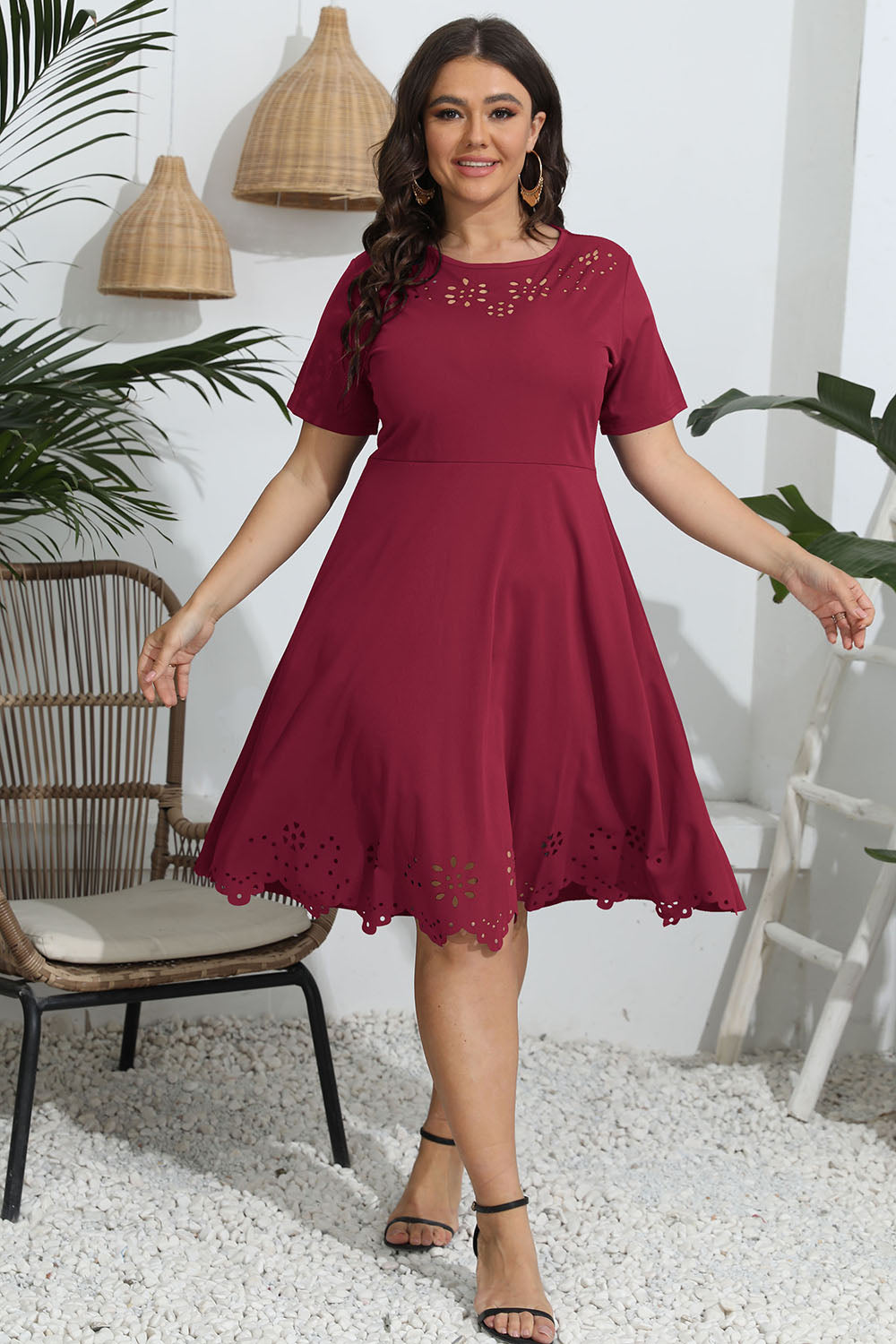 Elegant Openwork Plus Size Midi Dress - SleekrMe