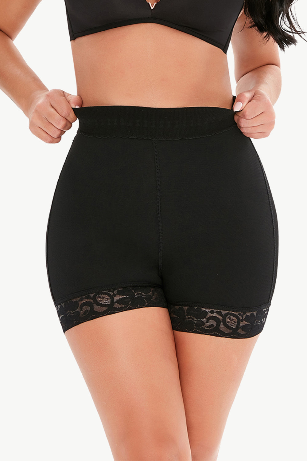 Elegant Duo: Luxe Lace High-Waist Shaping Thong &amp; High-Waisted Shorts Shaper Bundle