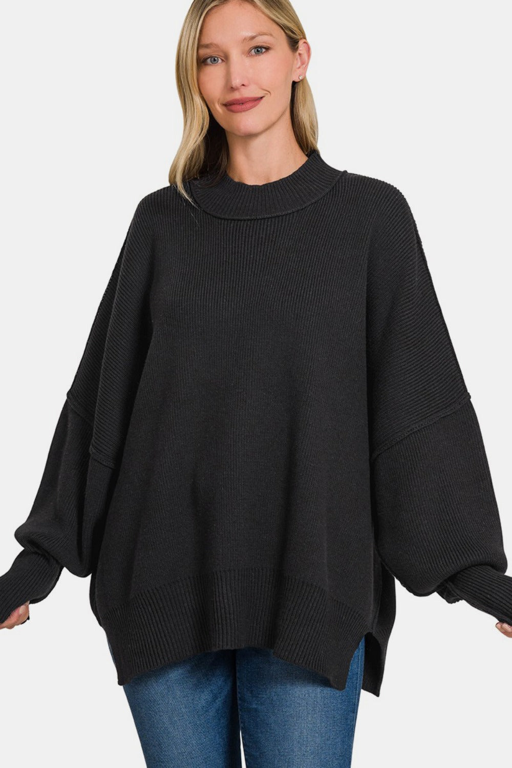 Effortless Chic Side Slit Oversized Sweater - SleekrMe