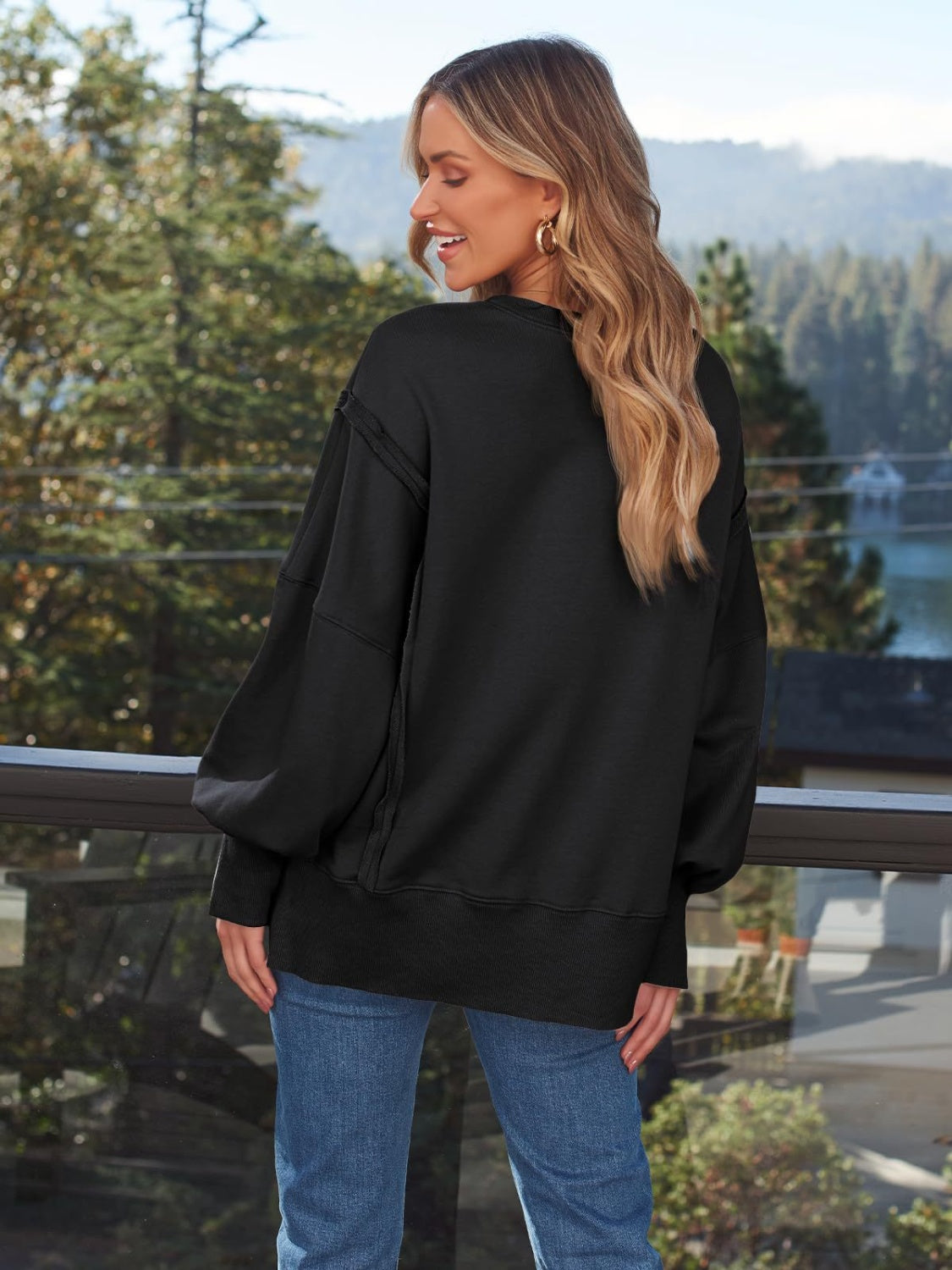 Chic Slit Detail Round Neck Sweatshirt - SleekrMe