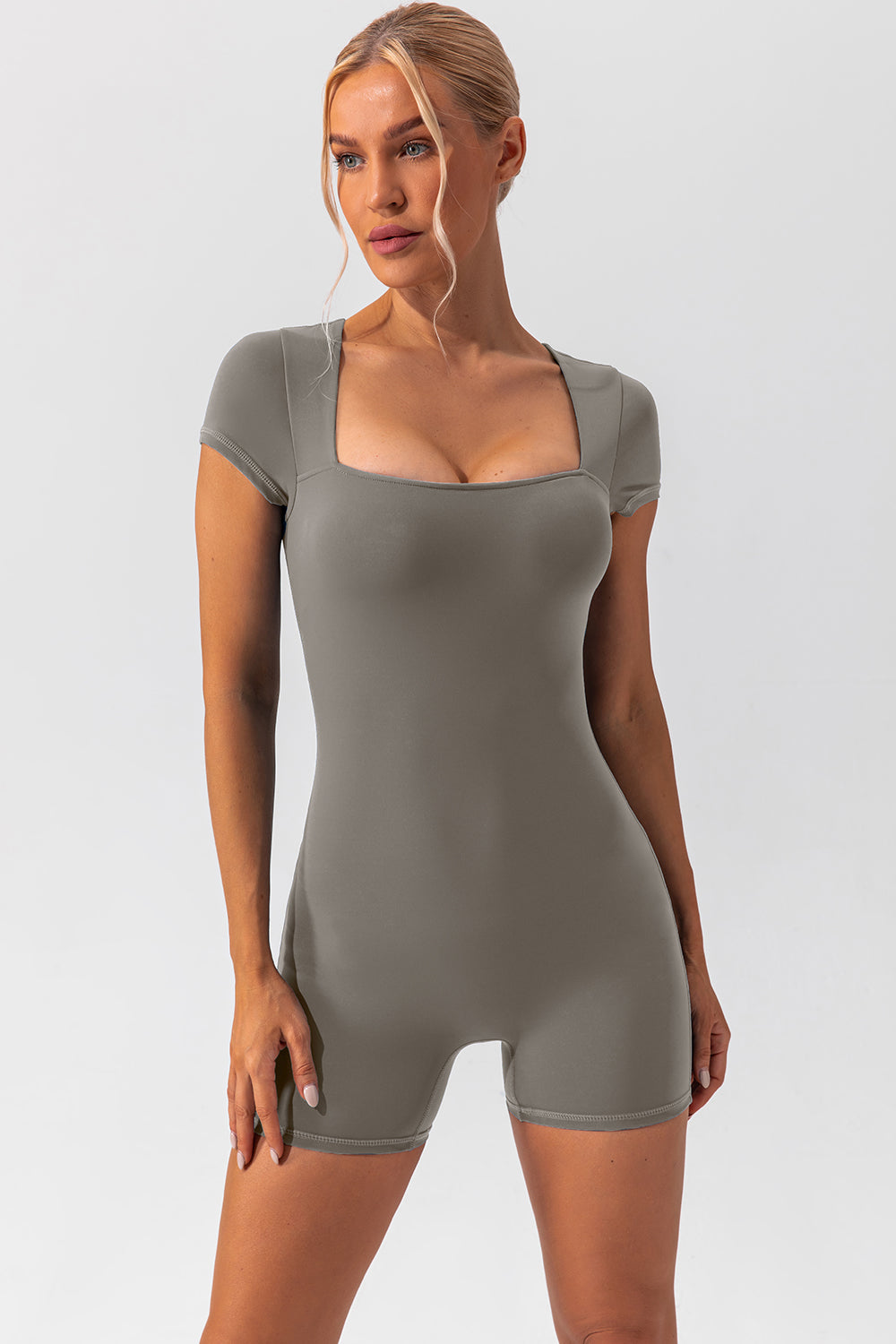 Sculpt &amp; Flex Square Neck Cap Sleeve Romper - SleekrMe