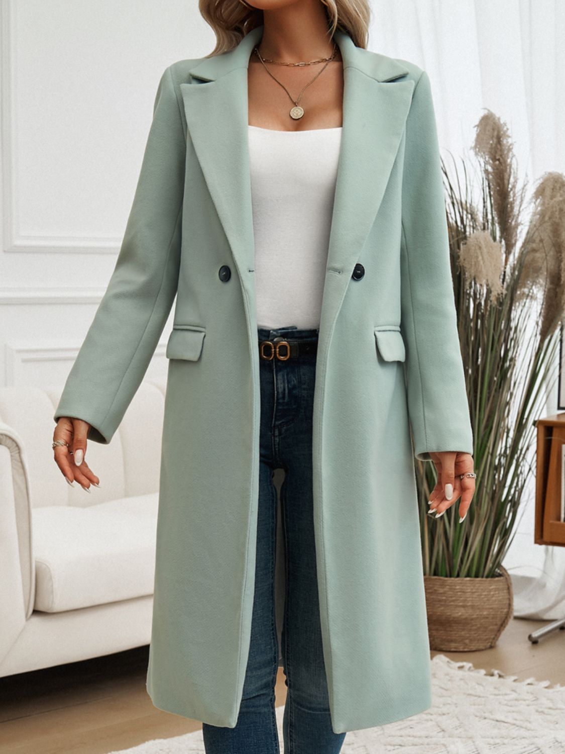 Elegance Embraced Collared Pocket Coat - SleekrMe