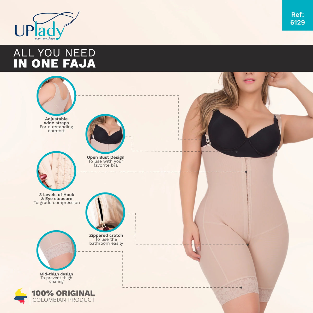 Sculpt &amp; Lift Shapewear Bodysuit | High Compression Tummy Control Shorts | UpLady F-6129 - SleekrMe