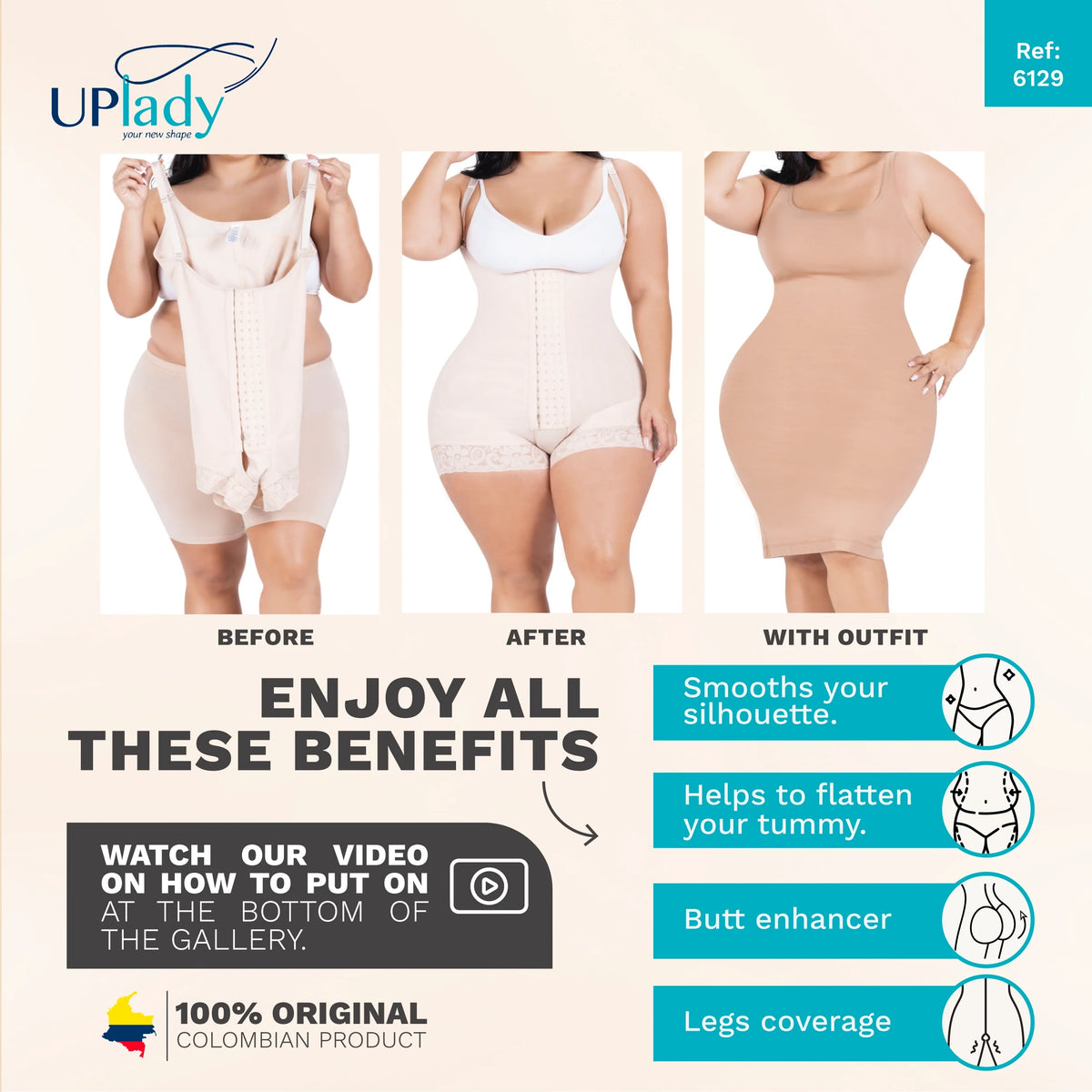 Sculpt &amp; Lift Shapewear Bodysuit | High Compression Tummy Control Shorts | UpLady F-6129 - SleekrMe