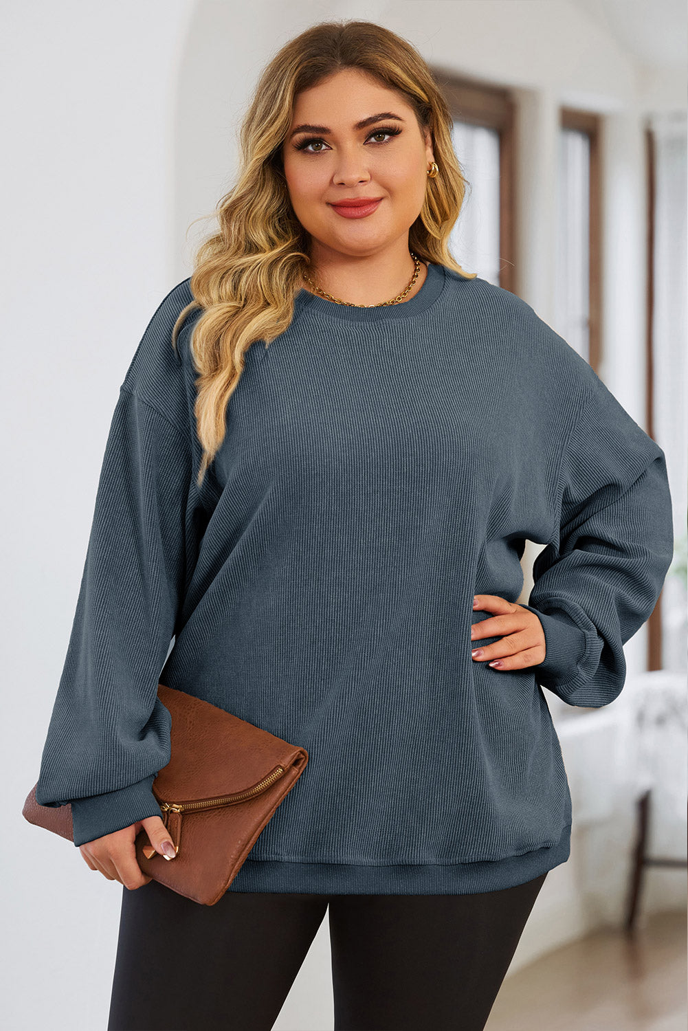 Cozy Luxe Plus Size Round Neck Sweatshirt - SleekrMe