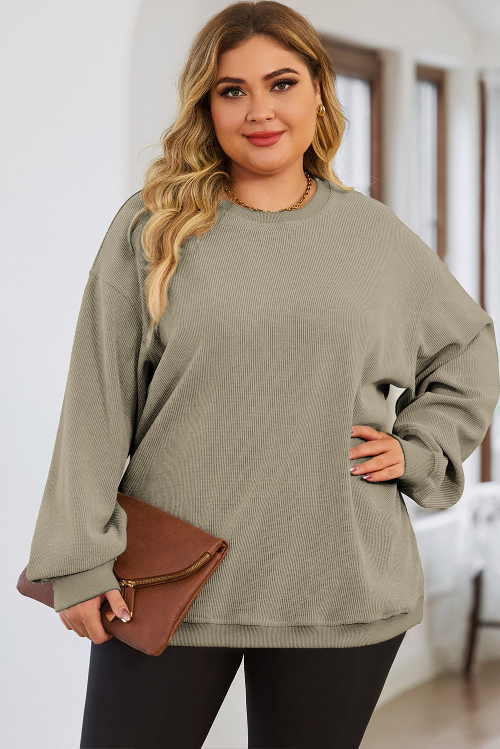 Cozy Luxe Plus Size Round Neck Sweatshirt - SleekrMe