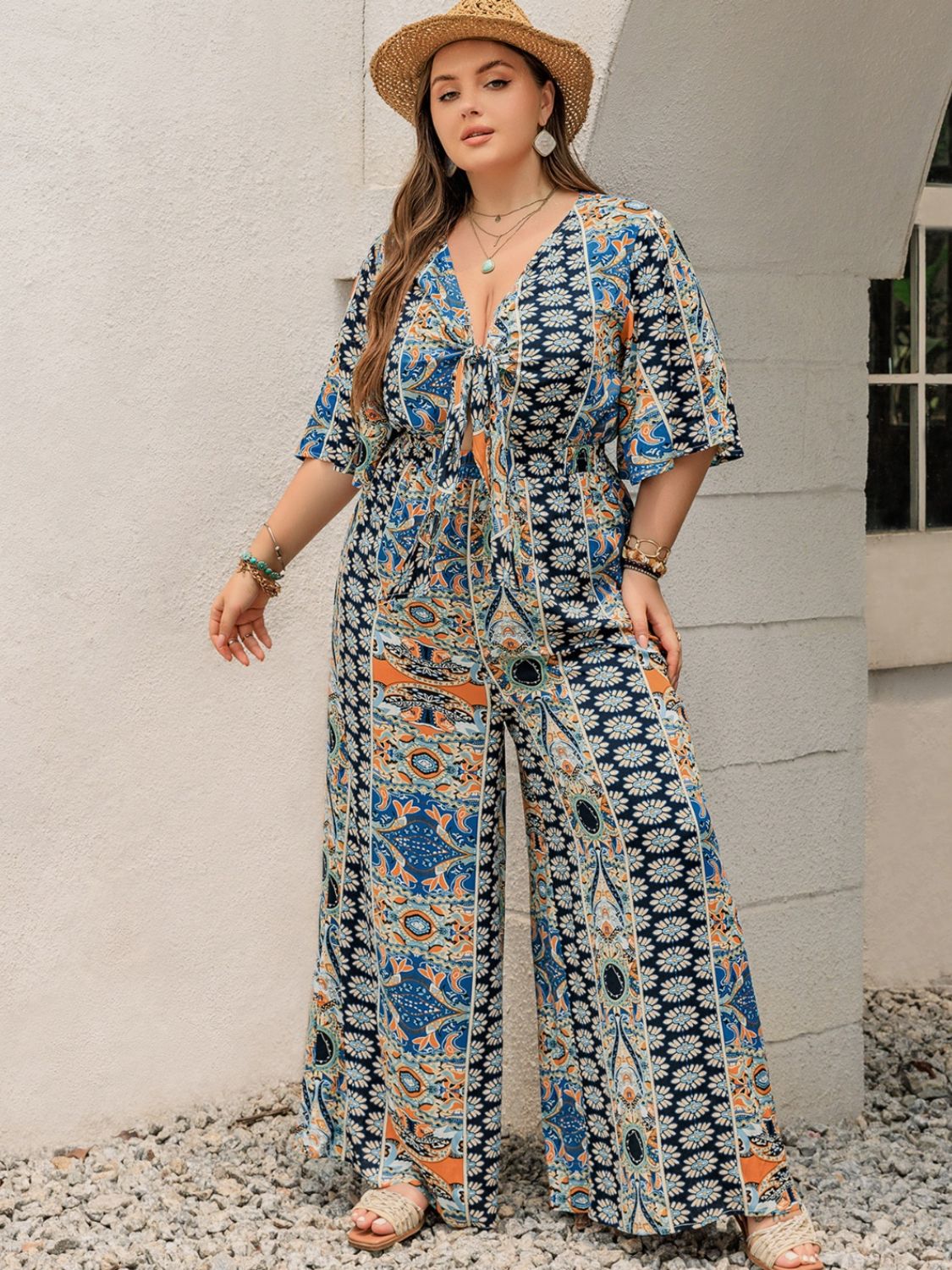 Bold &amp; Beautiful Plus Size Wide Leg Printed Jumpsuit - SleekrMe