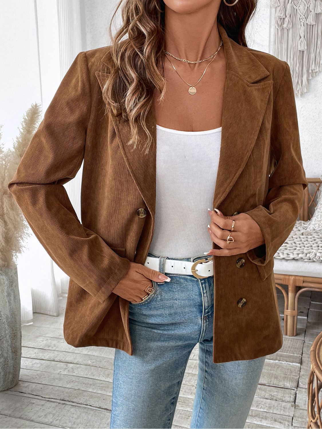 Chic Lapel Collar Pocketed Outerwear - SleekrMe