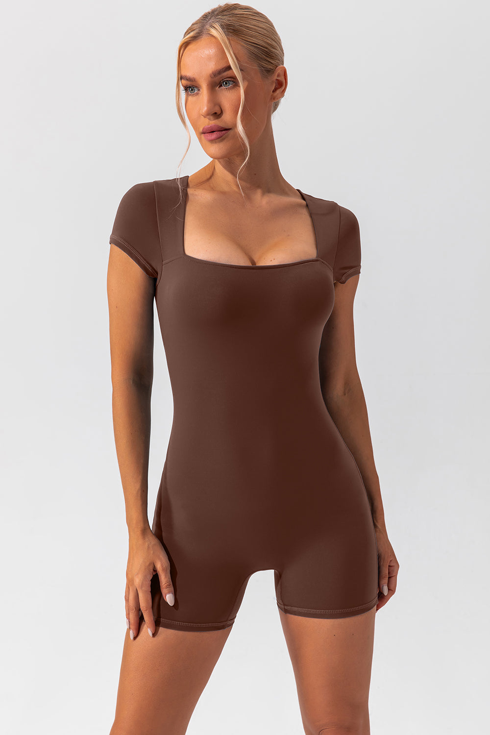 Sculpt &amp; Flex Square Neck Cap Sleeve Romper - SleekrMe