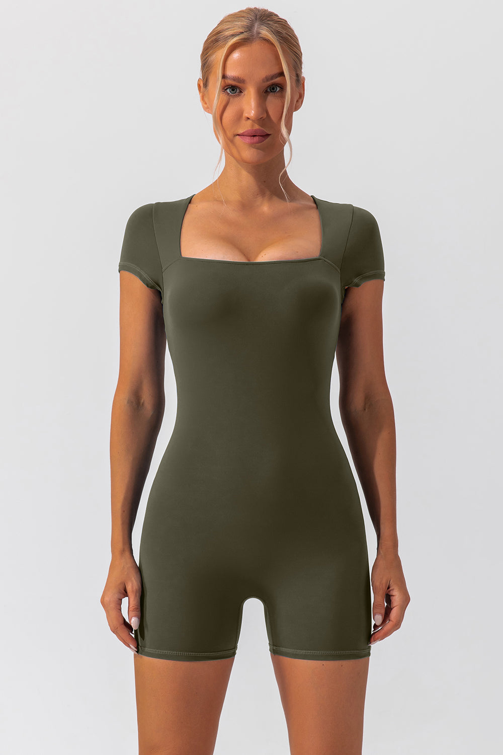 Sculpt &amp; Flex Square Neck Cap Sleeve Romper - SleekrMe