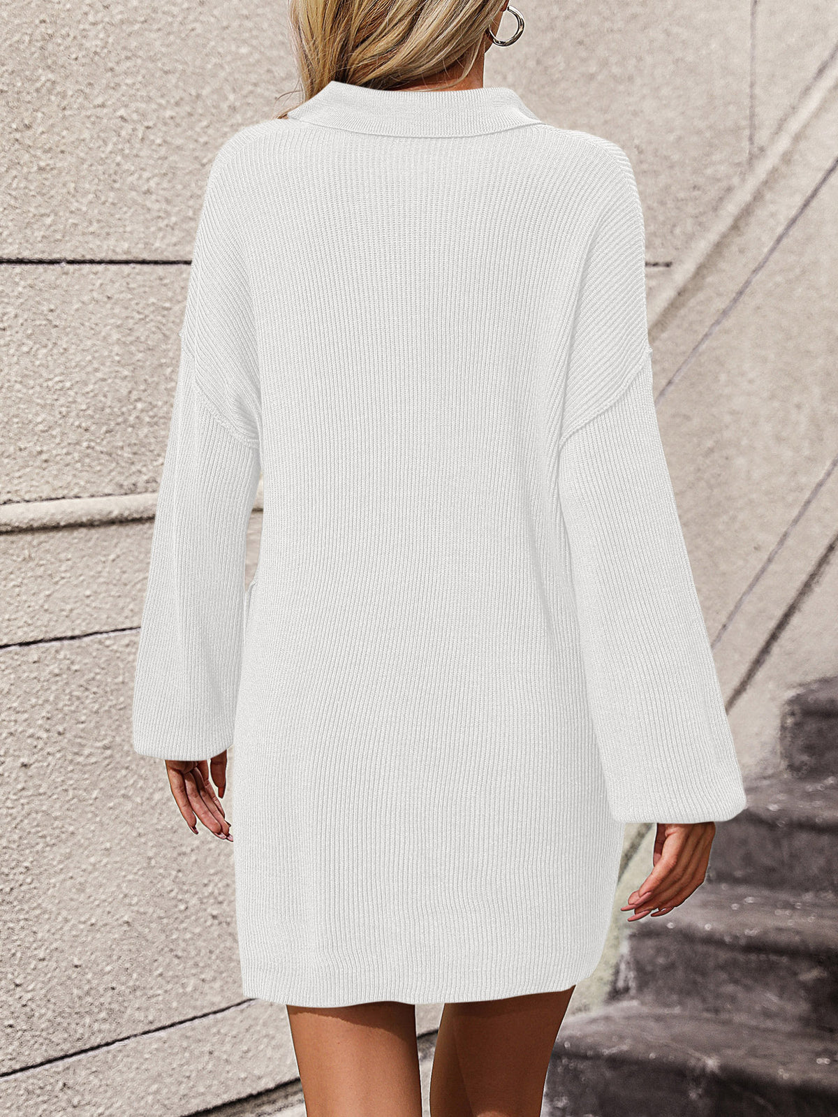 Effortless Elegance Collared Sweater Dress with Pockets - SleekrMe