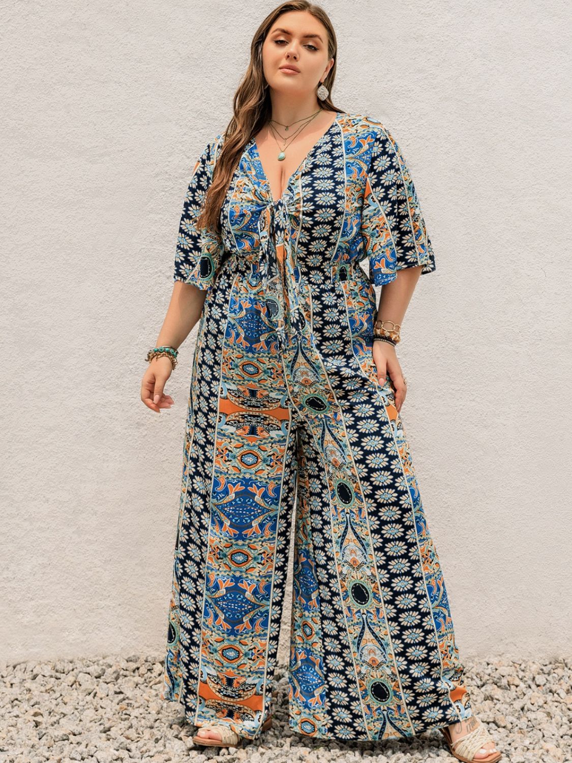 Bold &amp; Beautiful Plus Size Wide Leg Printed Jumpsuit - SleekrMe