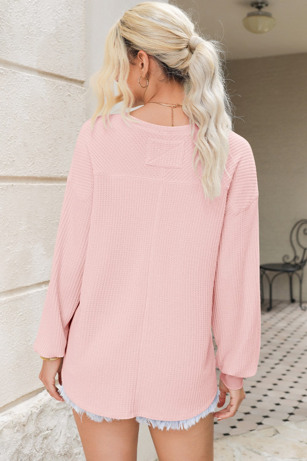 Cozy Chic Waffle-Knit V-Neck Top - SleekrMe