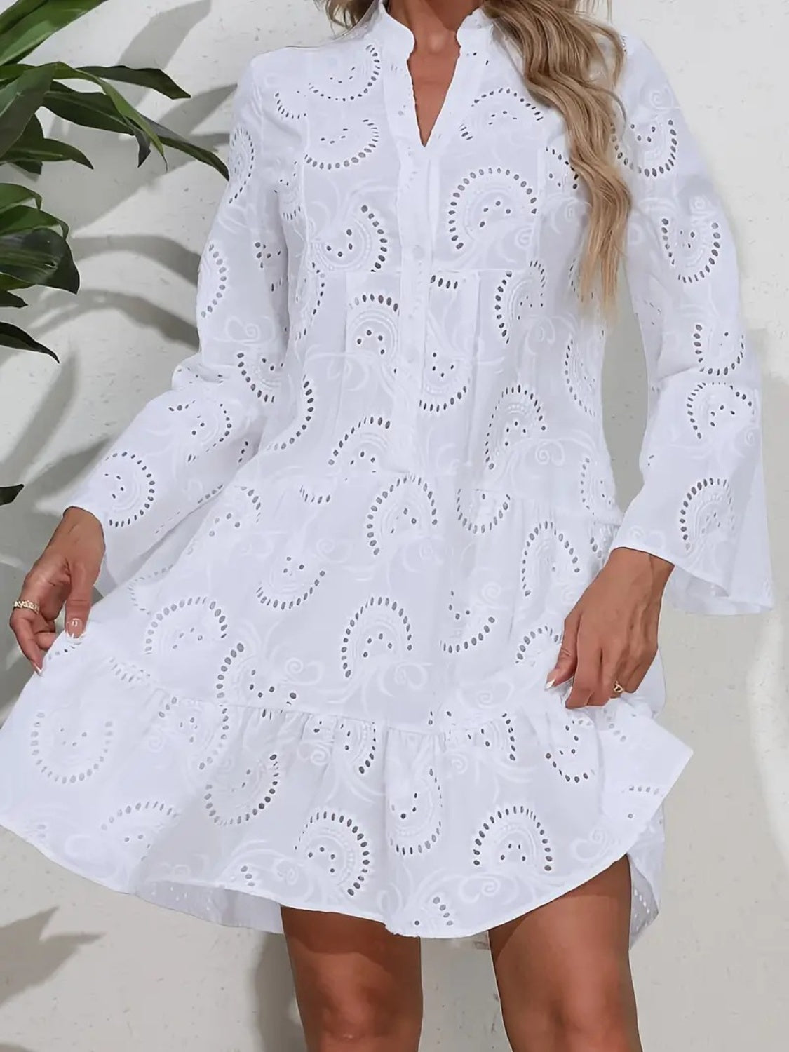 Romantic Ruffles Eyelet Long Sleeve Dress