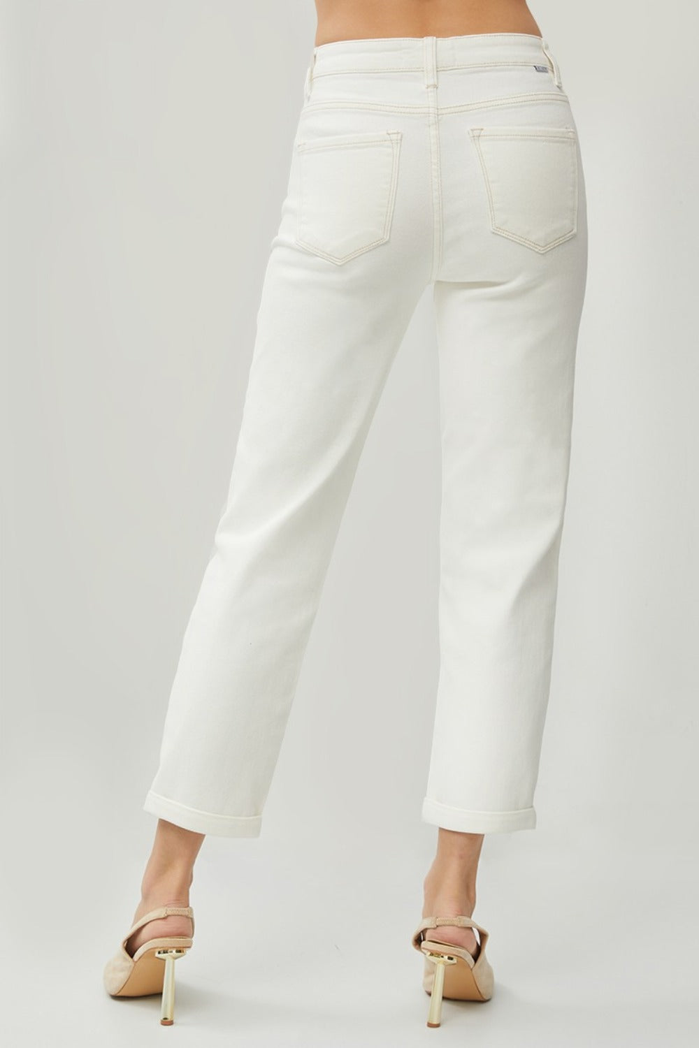 Effortless Chic High-Waist Straight Jeans | Rolled Hem for a Casual Vibe - SleekrMe