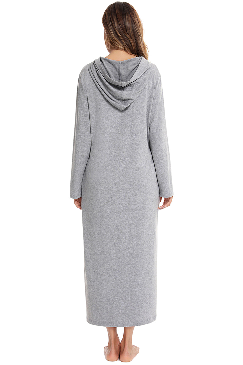 Snuggle-Up Zip Front Hooded Night Dress with Pockets - SleekrMe