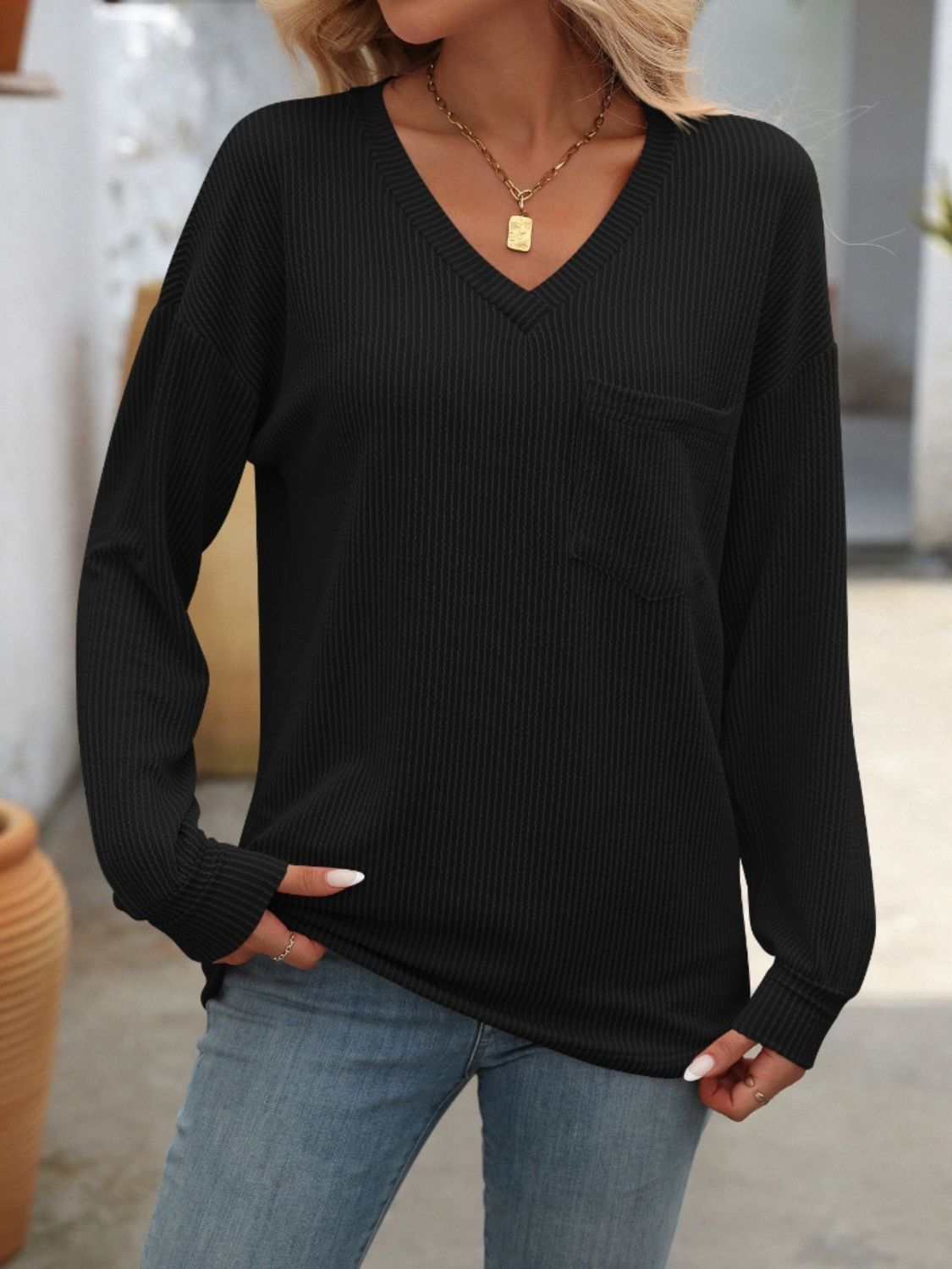 Casual Comfort V-Neck Long Sleeve Tee - SleekrMe