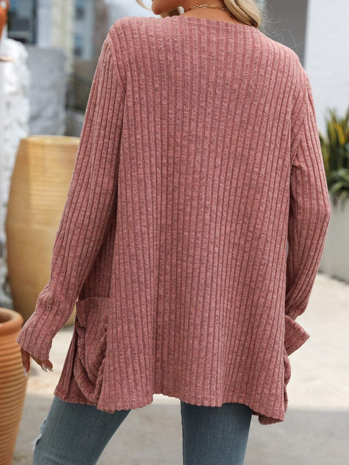 Cozy Ribbed Open-Front Long Sleeve Cardigan - SleekrMe