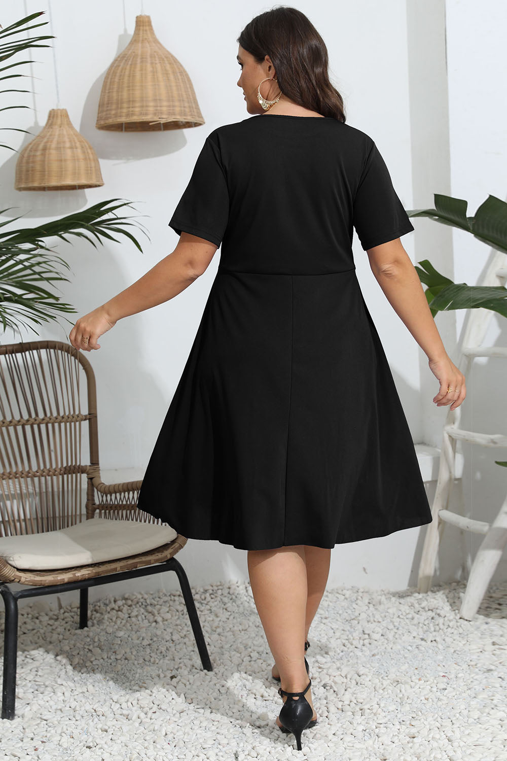 Elegant Openwork Plus Size Midi Dress - SleekrMe