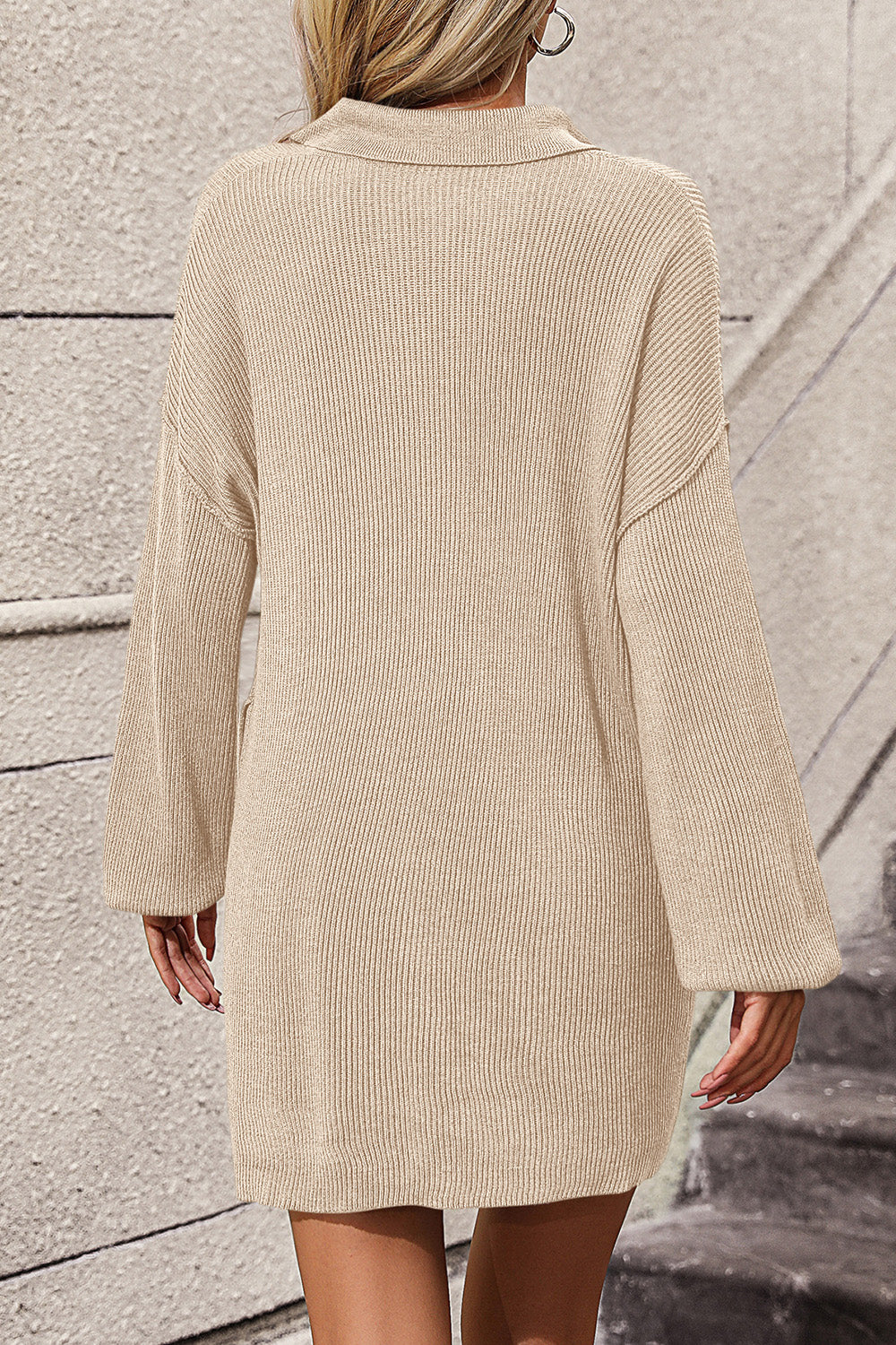 Effortless Elegance Collared Sweater Dress with Pockets - SleekrMe