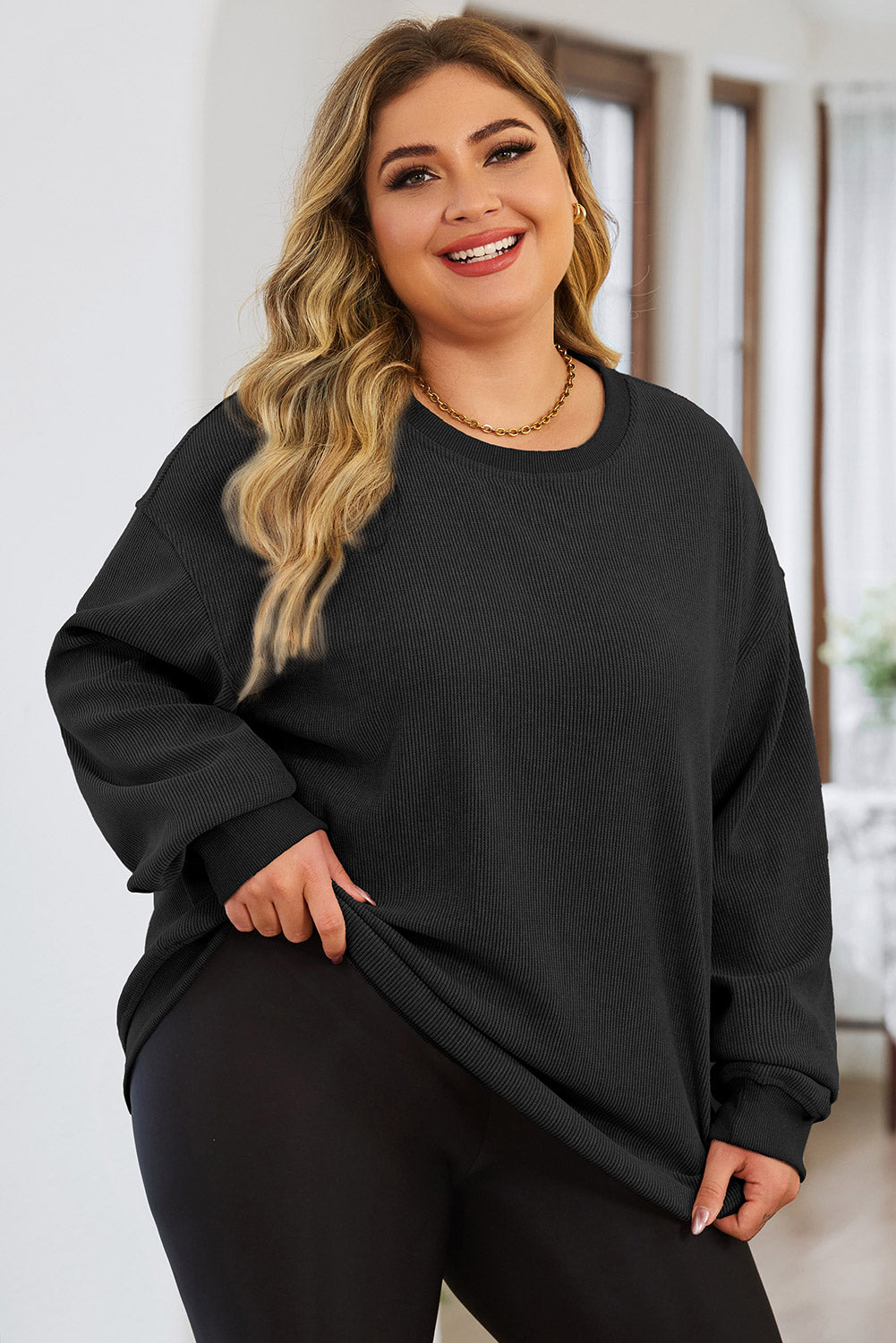 Cozy Luxe Plus Size Round Neck Sweatshirt - SleekrMe