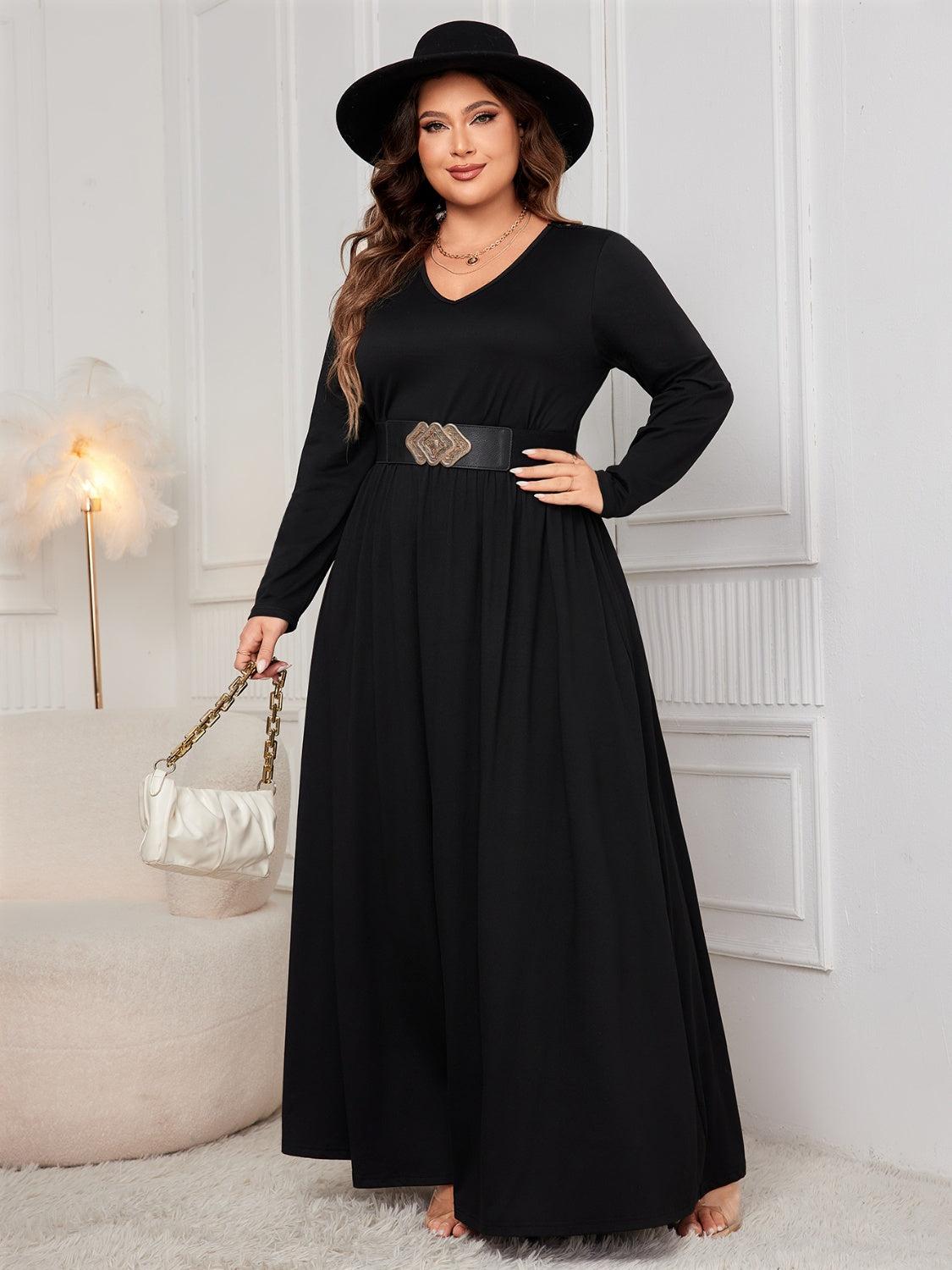 Sultry Elegance Cutout V-Neck Maxi Dress | Plus Size Perfection - SleekrMe