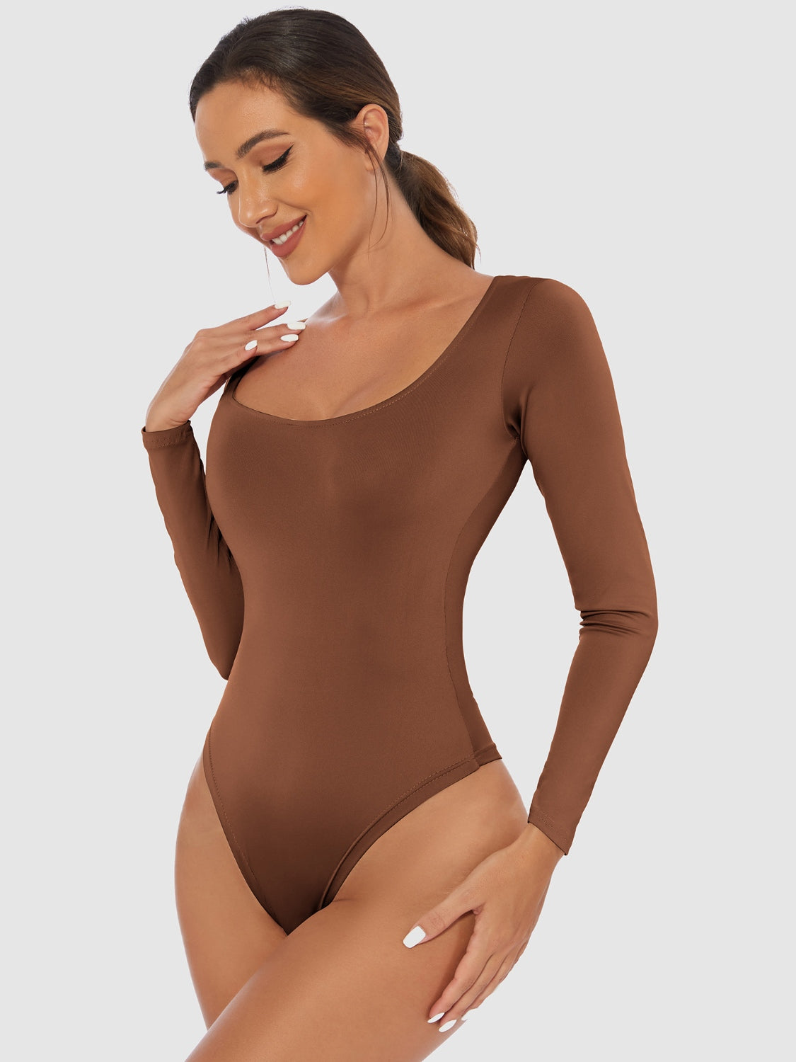 Simply Sleek Scoop Neck Long Sleeve Bodysuit - SleekrMe