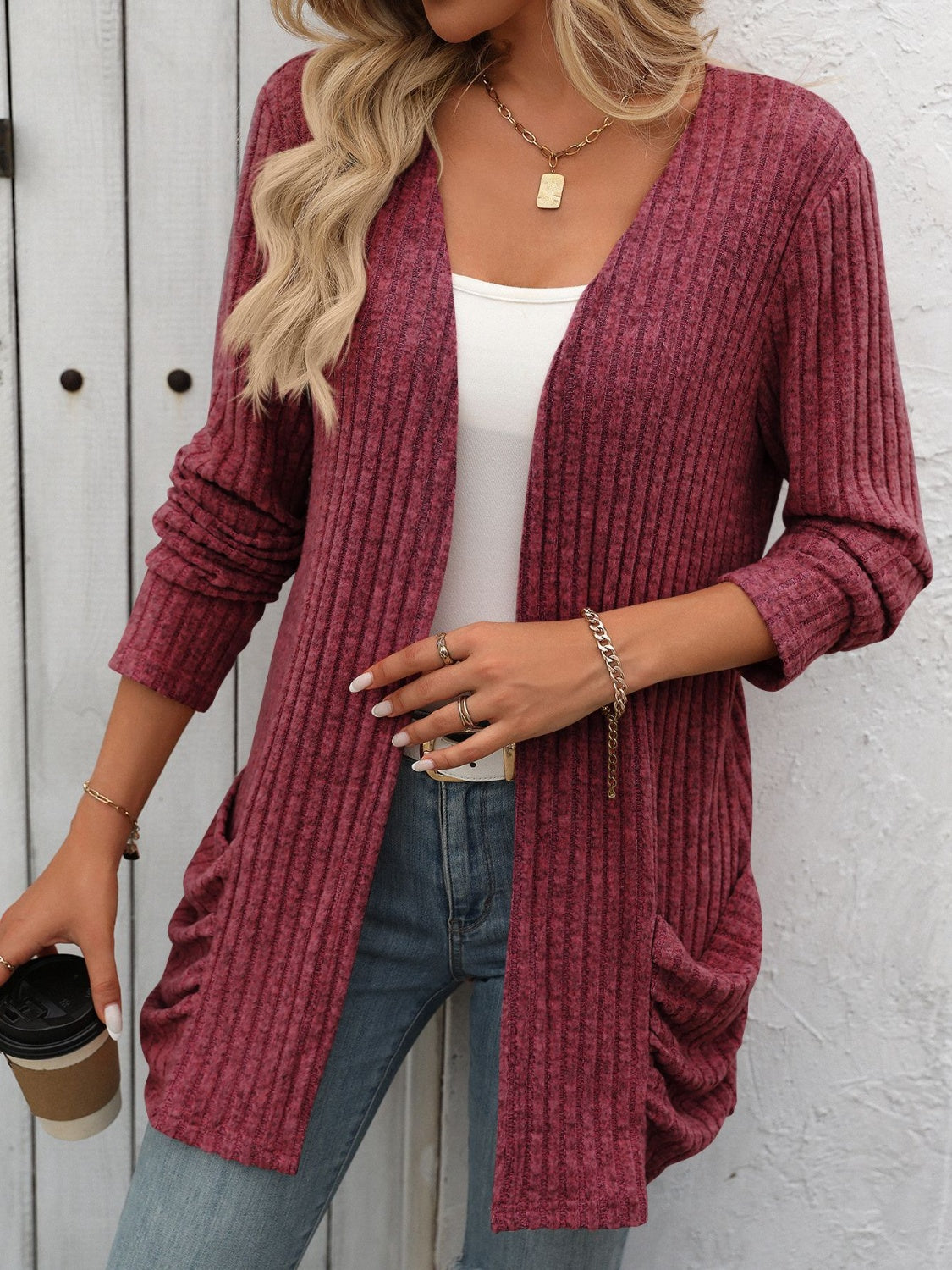 Cozy Ribbed Open-Front Long Sleeve Cardigan - SleekrMe