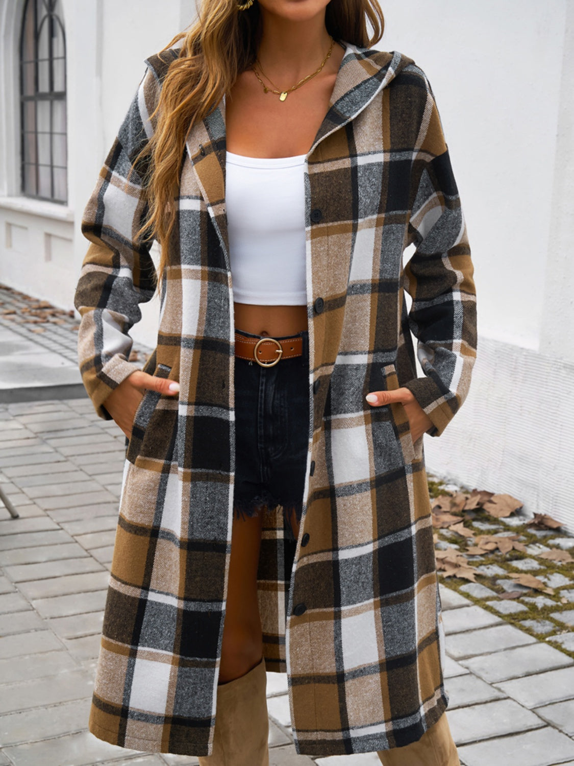 Urban Elegance Plaid Hooded Coat - SleekrMe