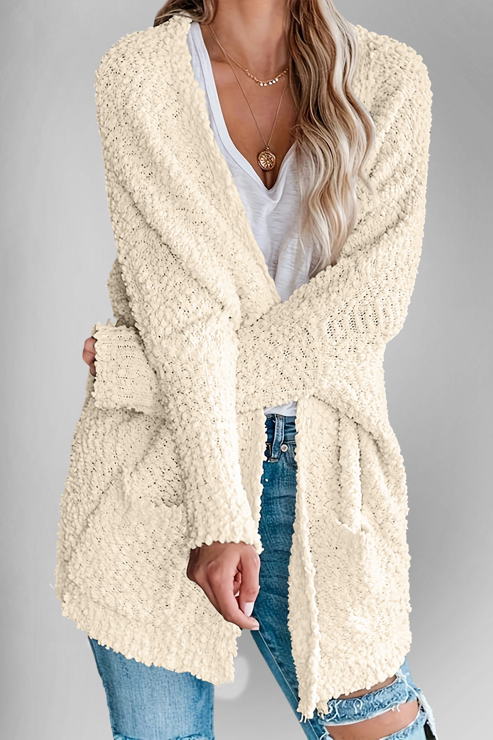 Chic Comfort Open Front Cardigan with Pockets - SleekrMe