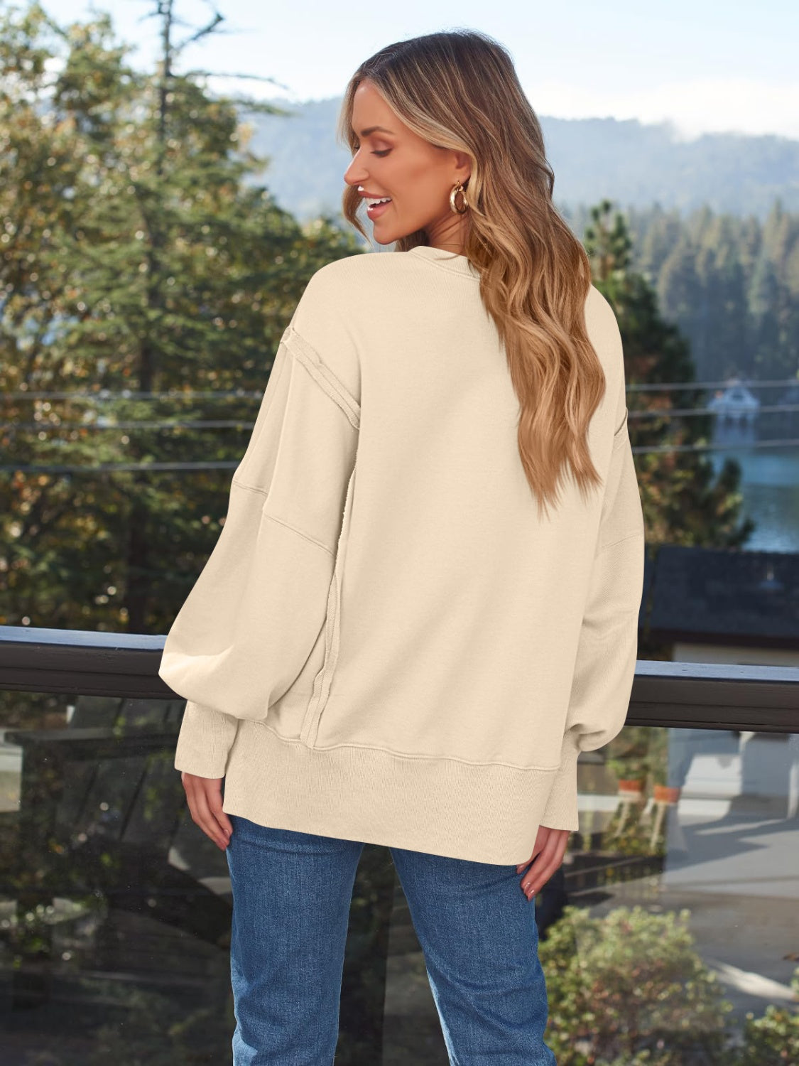 Chic Slit Detail Round Neck Sweatshirt - SleekrMe