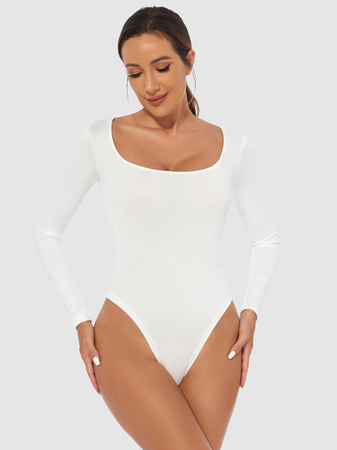 Simply Sleek Scoop Neck Long Sleeve Bodysuit - SleekrMe