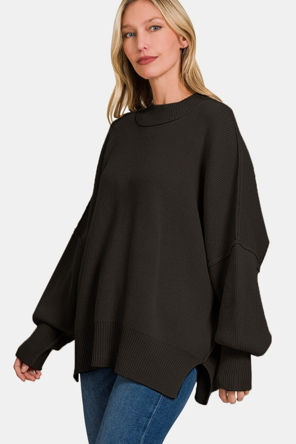 Effortless Chic Side Slit Oversized Sweater - SleekrMe