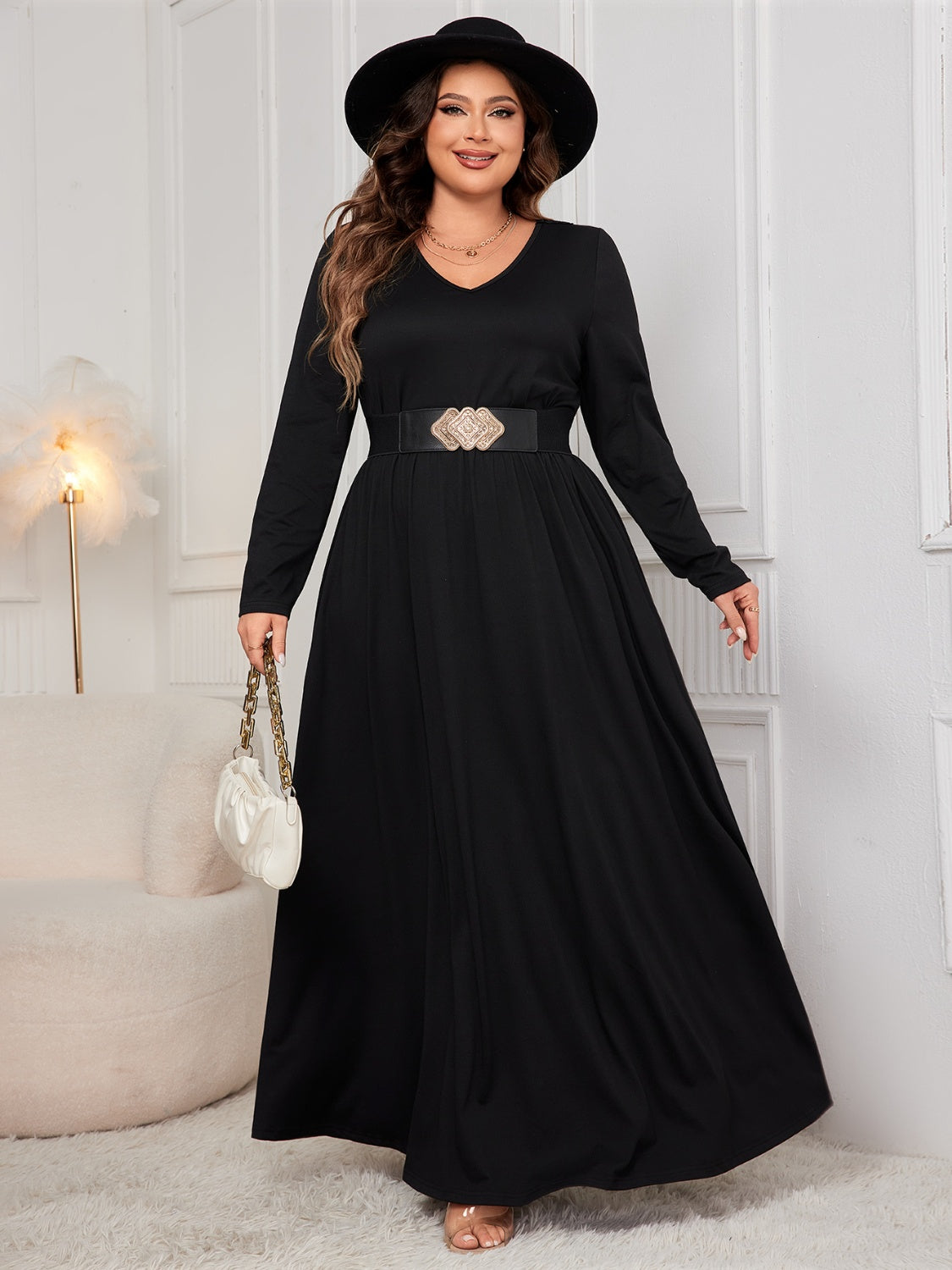 Sultry Elegance Cutout V-Neck Maxi Dress | Plus Size Perfection - SleekrMe