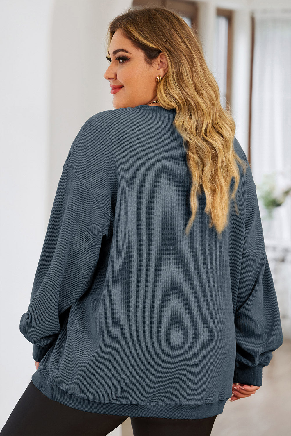 Cozy Luxe Plus Size Round Neck Sweatshirt - SleekrMe