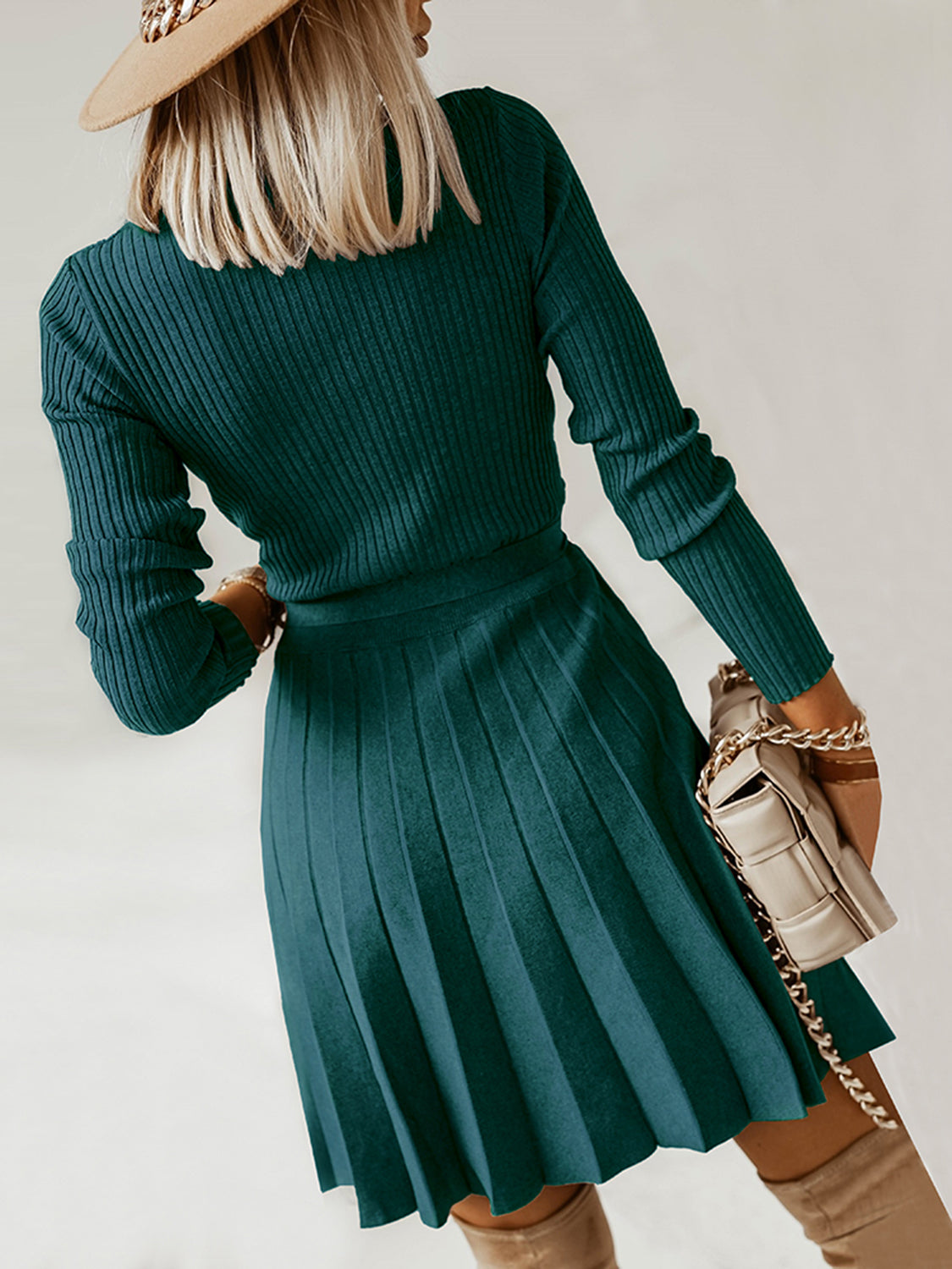 Elegance Wrapped Surplice Tie Sweater Dress - SleekrMe