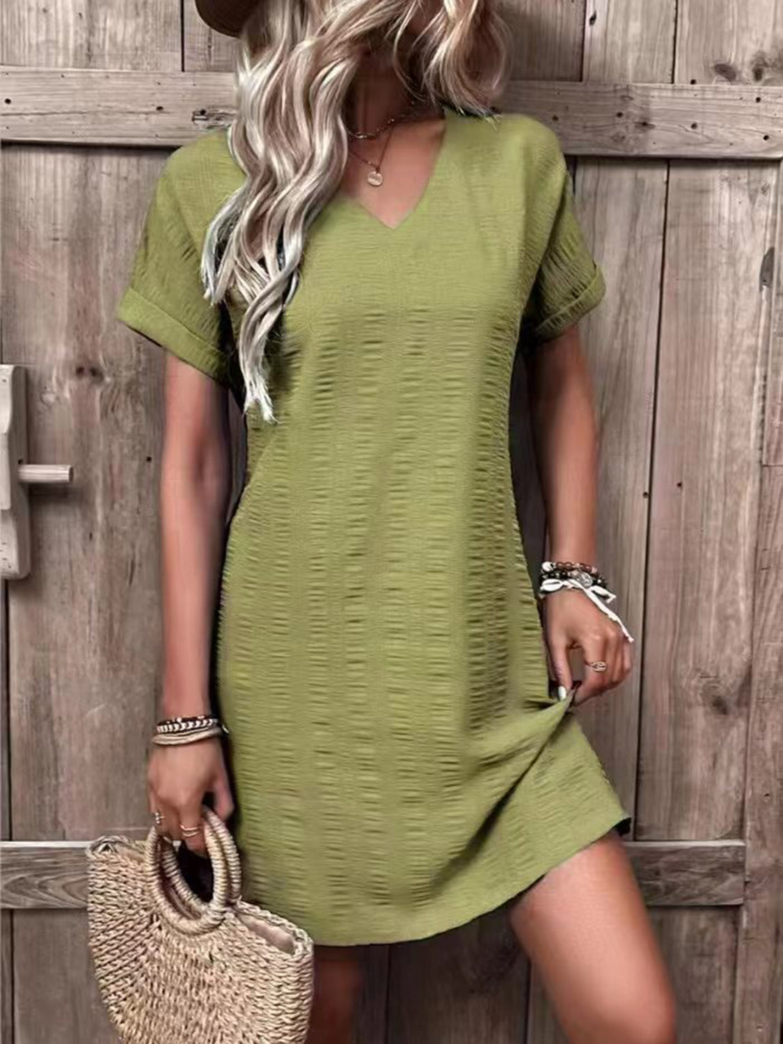 Effortless Chic V-Neck Short Sleeve Mini Dress - SleekrMe