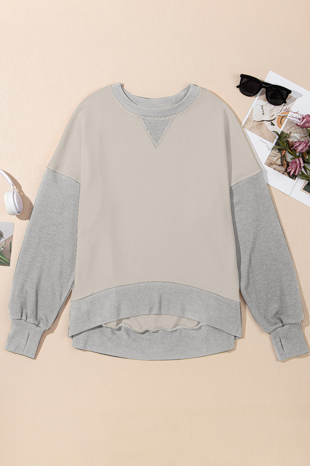 Contrast Chic Round Neck Sweatshirt - SleekrMe