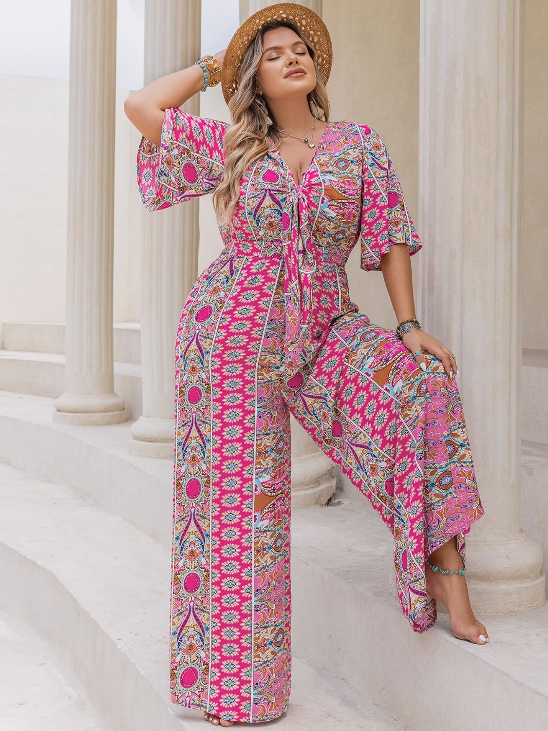 Bold &amp; Beautiful Plus Size Wide Leg Printed Jumpsuit - SleekrMe