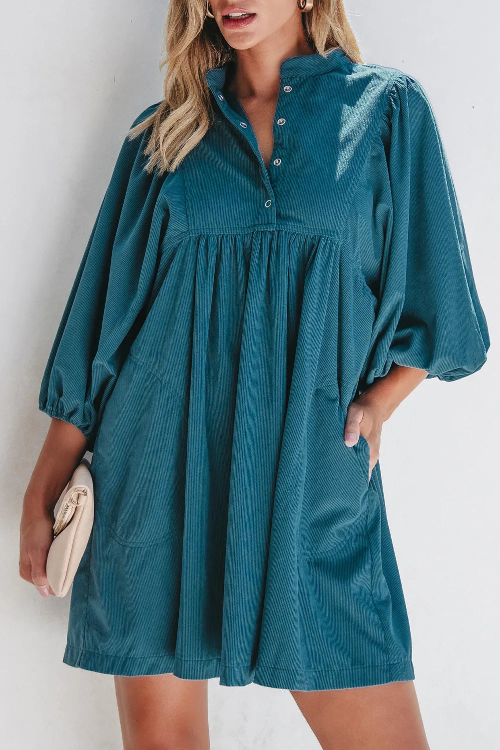 Effortless Elegance Snap-Front Dress with Pockets - SleekrMe