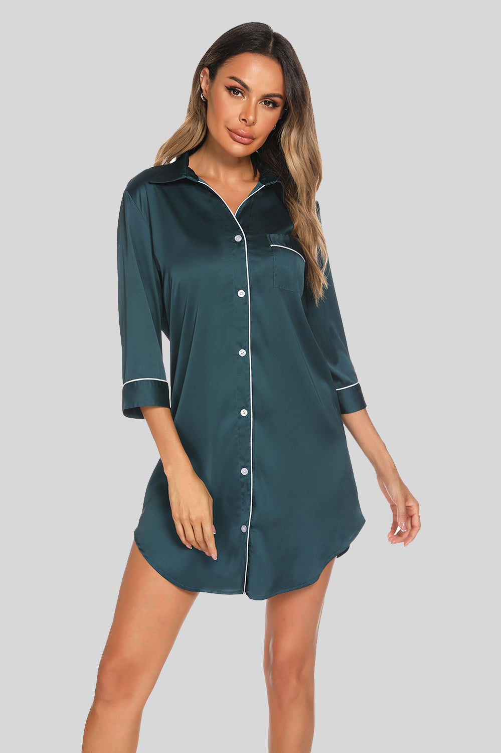 Dreamy Nights Button-Up Collared Sleep Dress - SleekrMe