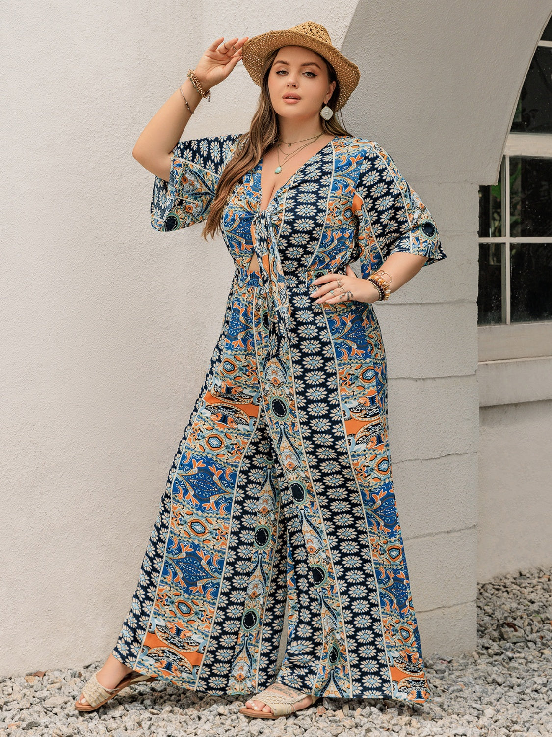 Bold &amp; Beautiful Plus Size Wide Leg Printed Jumpsuit - SleekrMe