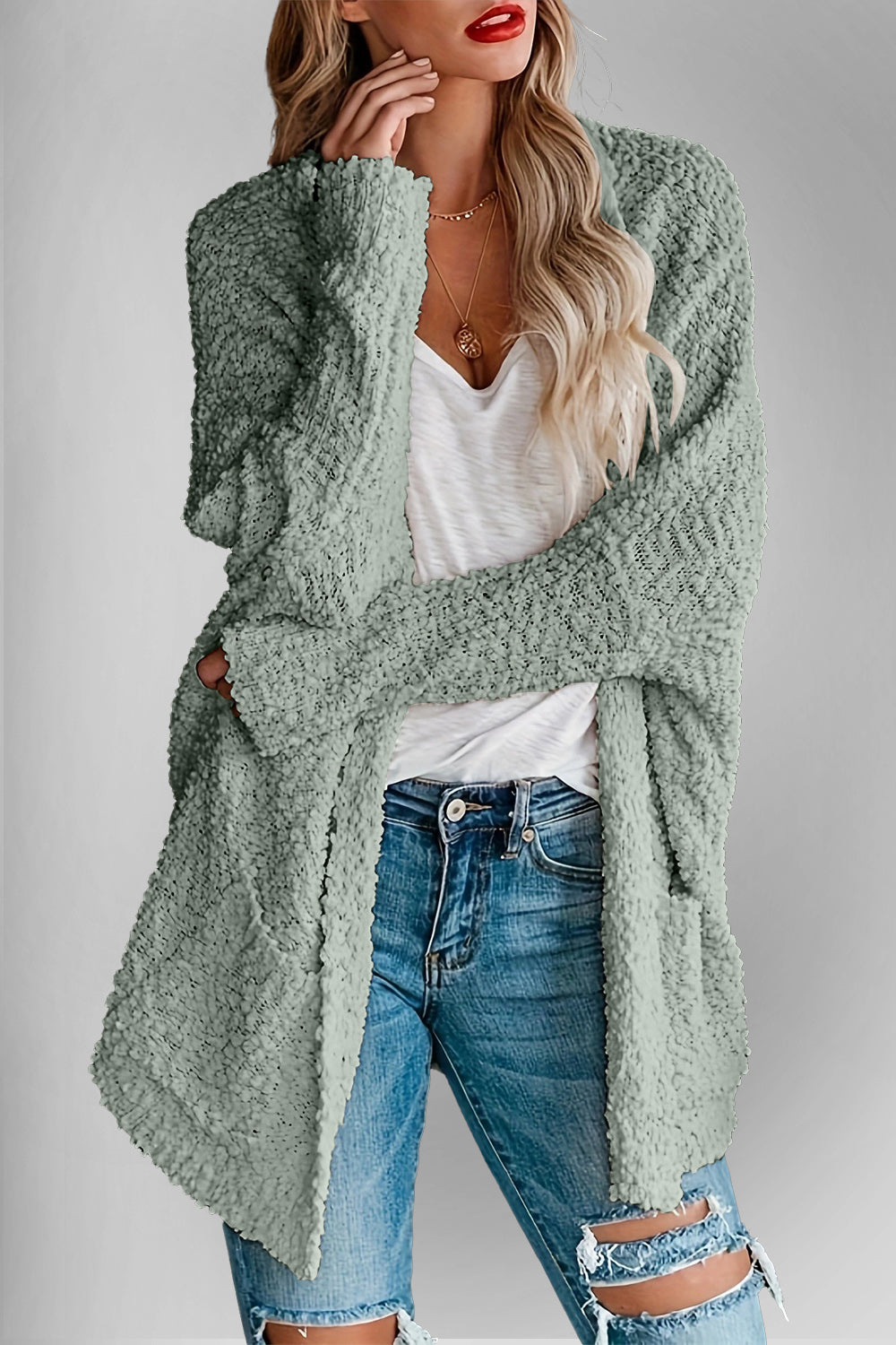 Chic Comfort Open Front Cardigan with Pockets - SleekrMe