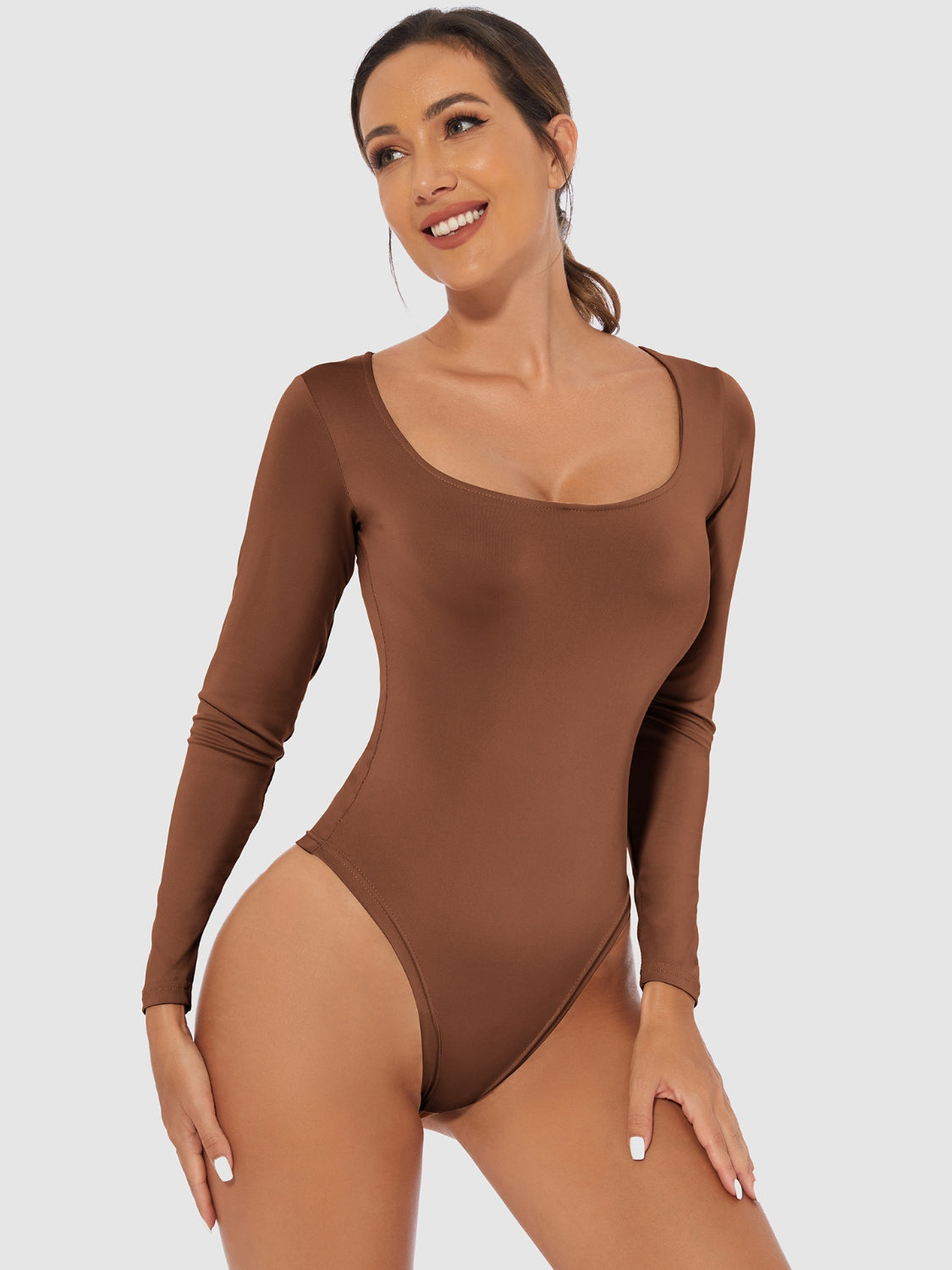 Simply Sleek Scoop Neck Long Sleeve Bodysuit - SleekrMe