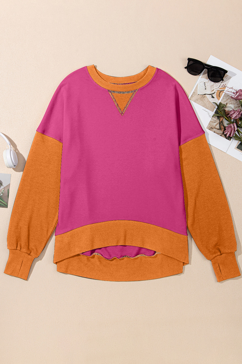 Contrast Chic Round Neck Sweatshirt - SleekrMe